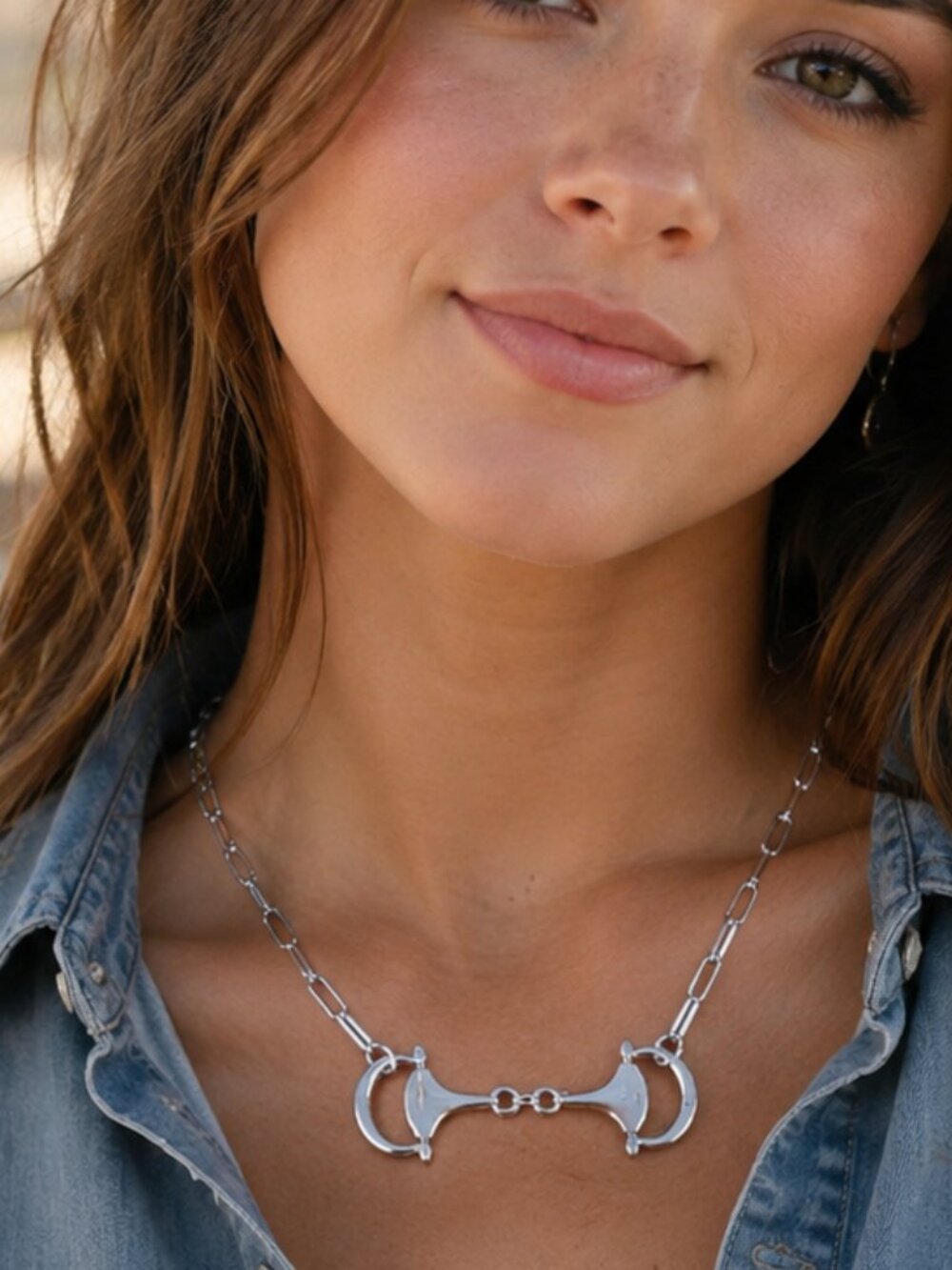 Silver Plated Hypoallergenic Western Boho Style Horsebit Cowgirl Necklace NEW